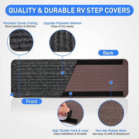 Nilight RV Step Covers 4 Pack 24 x 7.5 inches, Non Slip Camper Steps RV Step Rug with Hook & Loop Works on Electrical & Manual RV Stairs Carpet Rug for Mobile Home Camper Trailers Steps Outside, Gray