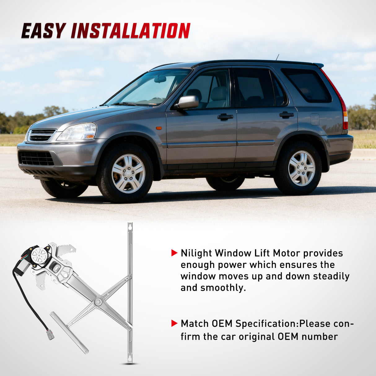 Window Regulator 741-950 Front Left Window Regulator with Motor, Compatible with 1997 1998 1999 2000 2001 Honda CR-V, Power Window Lift Motor Assembly, Driver Side, OE Replacement