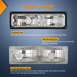 Nilight Headlight Assembly Compatible with 1988 1989 1990 1991 1992 1993 1994 1995 1996 1997 1998 Chevrolet GMC C10 C/K 1988-1999 Silverado Suburban Sierra Blazer Tahoe Yukon Black Bumper Lights
