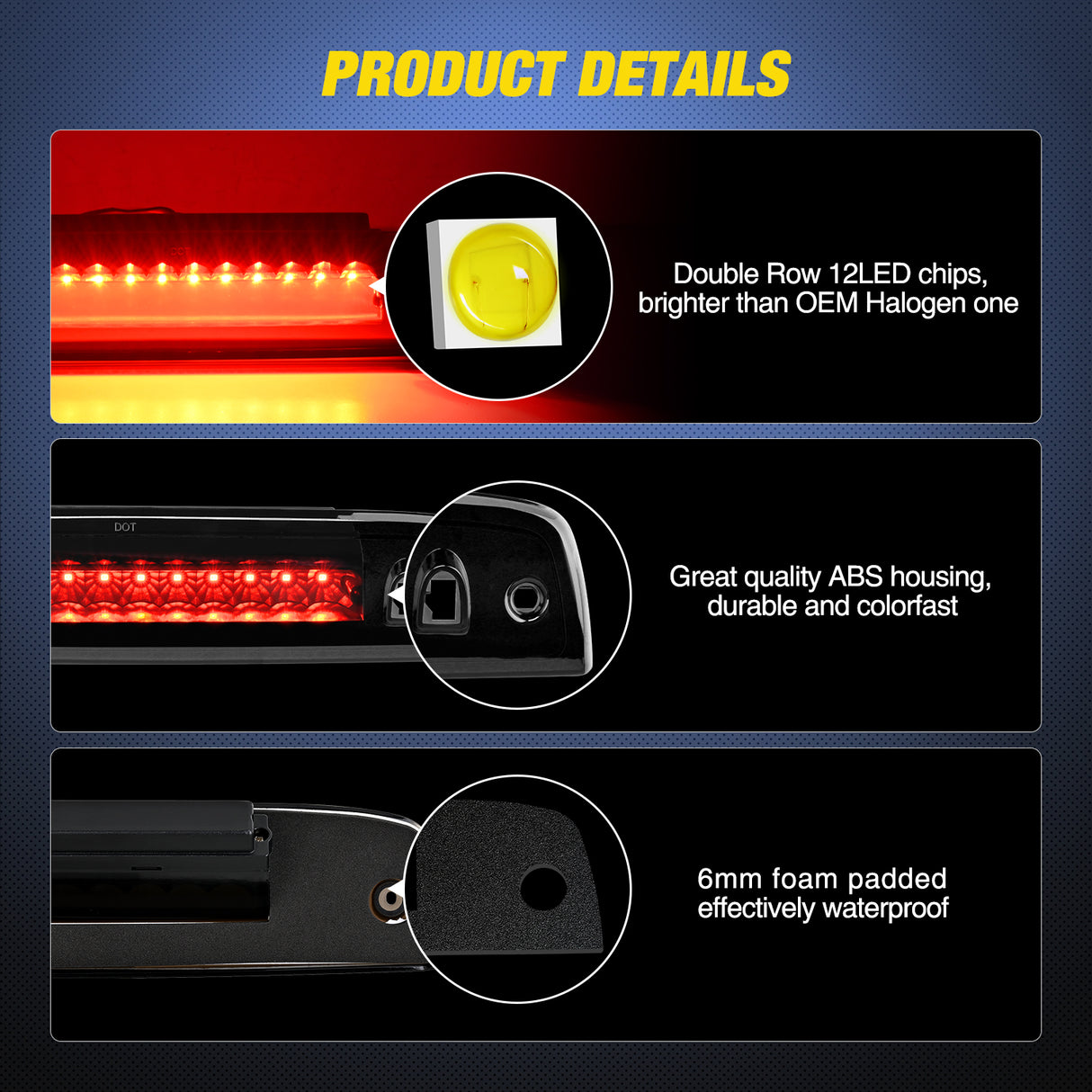 Third Brake Light Tail High Mount 3rd Stop Lights Smoked Lens Compatible with Ford Expedition Lincoln Navigator 2003 2004 2005 2006 2007 2008 2009 2010 2011 2012 2013 2014 2015 2016