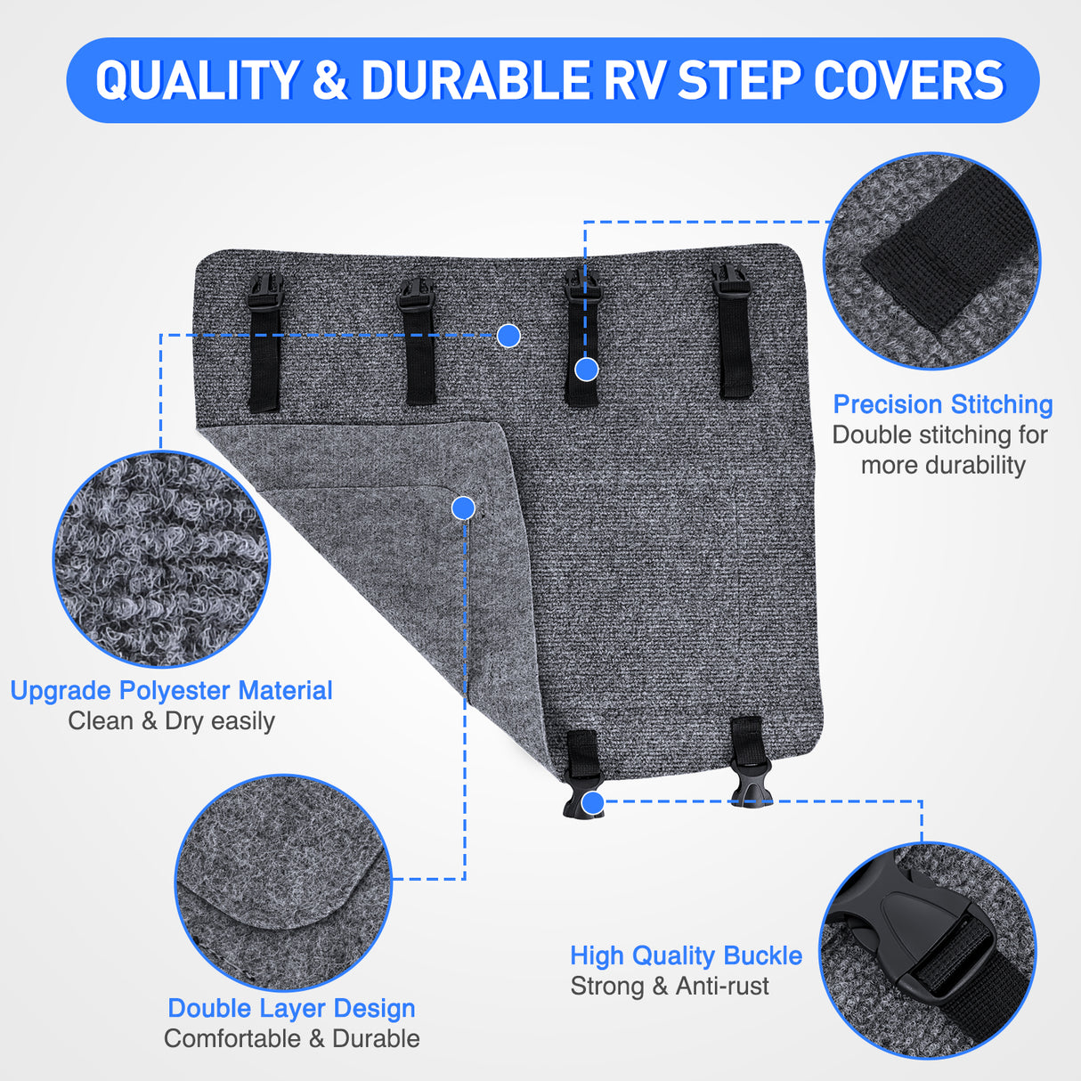 Nilight RV Step Covers 3 Pack 22 inch, Fit 8-11Inch Deep Camper Steps Adjustable Wrap Around RV Step Rug with Snap Fasteners on Electrical & Manual RV Stairs Carpet for Camper Trailers Steps Outside,Gray