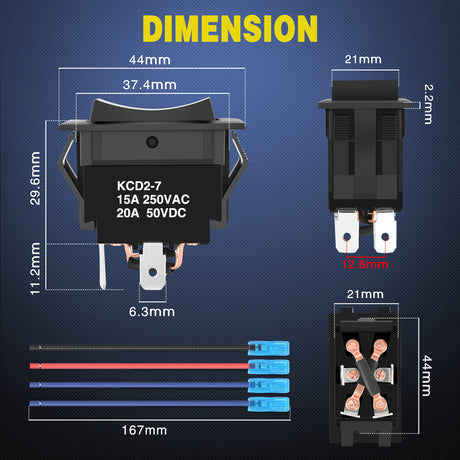 Nilight RET EXT Reverse Polarity Toggle Switches 2PCS On Off On DPDT 3 Position 12VDC Motor Control Power Jack Leveling Momentary DPDT 4Pin 20A Switch w/Jumper Wire for Tongue