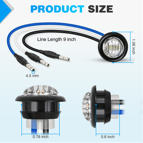 Nilight 3/4Inch Dual Color Marker Light 10PCS Blue to White Auxiliary Side Marker Bullet Clearance Indicator Lights 3 Plug Connector IP68 Waterproof for Trailer Truck Pickup Camper RV ATV UTV Van Bus