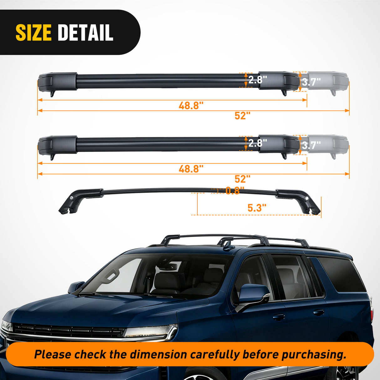 Roof Rack Roof Rack Cross Bars Compatible with Chevrolet Tahoe Suburban GMC Yukon Cadillac Escalade 2021 22 23 2024, Adjustable Aluminum Car Crossbars for Cargo Carrier Luggage Box Kayak Tent Snowboard