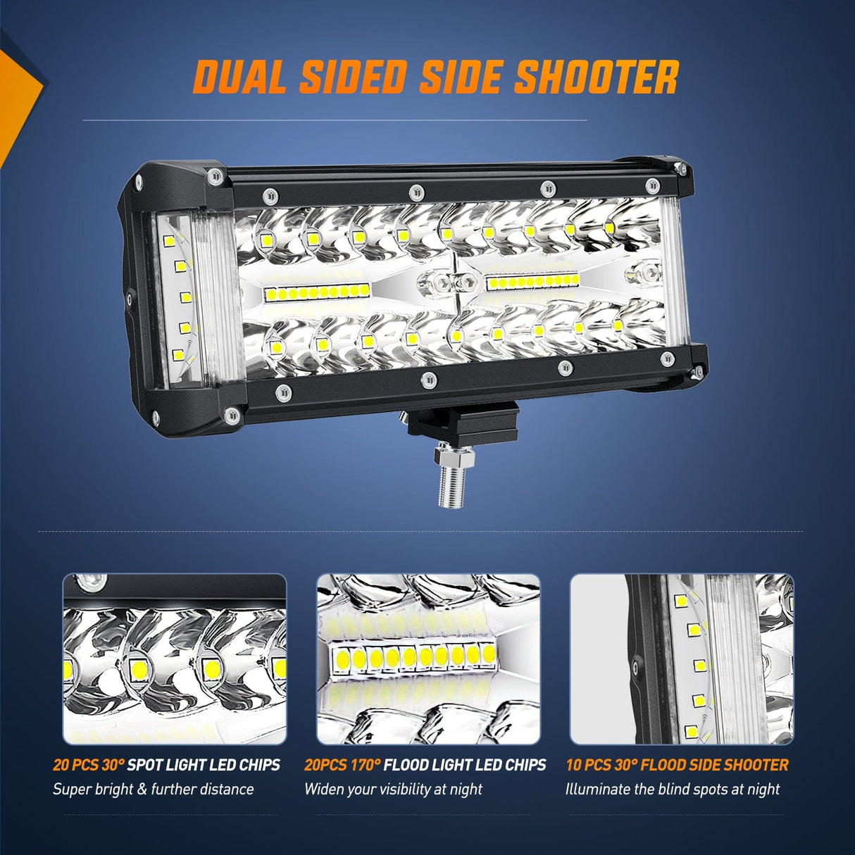 2PCS 7Inch Triple Row Spot Flood Combo Lights with 5Pin Rocker Switch Wiring Harness Kit Nilight