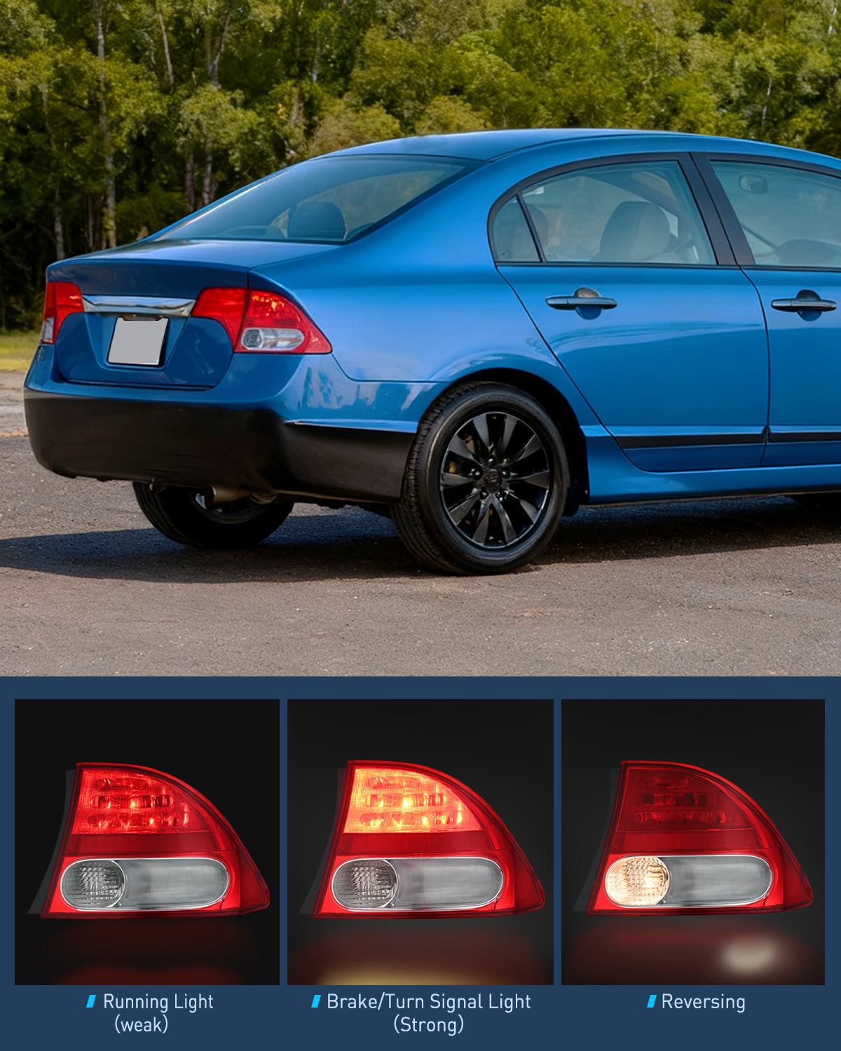 Taillight Assembly Compatible with 2009 2010 2011 Honda Civic Sedan Hybrid 4 Door Rear Lamp Replacement OE Style Passenger Side