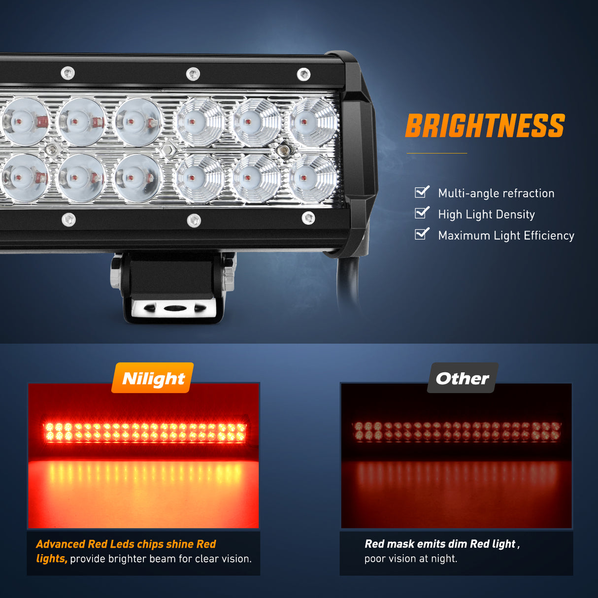 LED Light Bar LED Light Bar 20 Inch 126W Spot Flood Combo Red Beam Off Road Lamp Fishing Hunting Emergency Deck Work Lighting for Trucks UTV Pick-up Van Boat Tractor