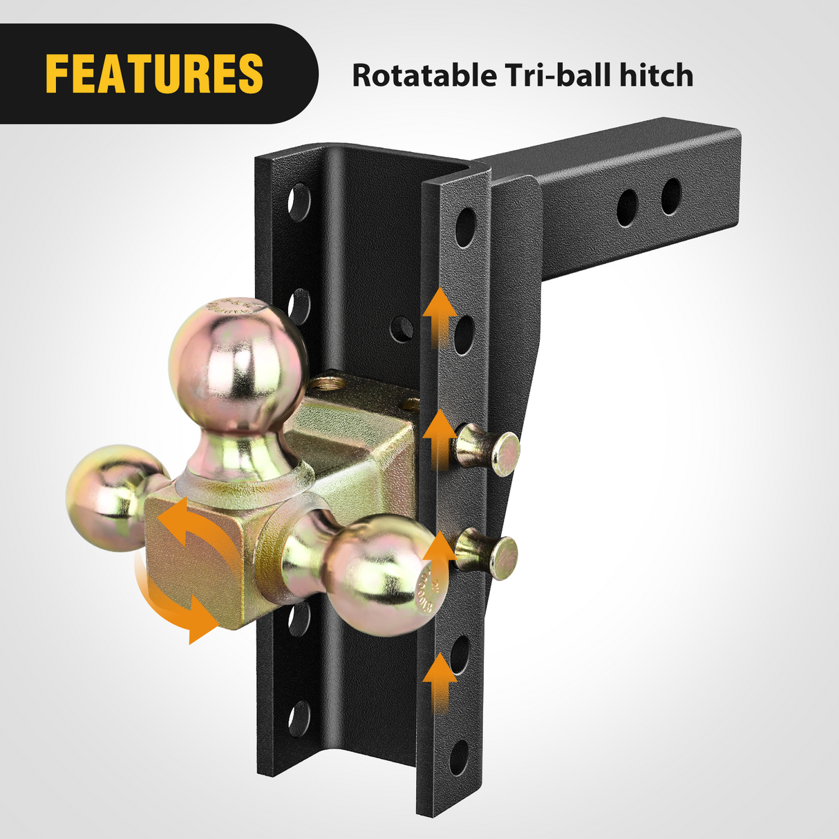 Nilight Adjustable Tri-Ball Trailer Hitch Mount 8 Inch Drop/Rise Hitch 1-7/8Inch 2Inch 2-5/16Inch Fits 2-Inch Receiver 15000lbs GTW for Heavy Duty Truck with Anti-Theft Pin
