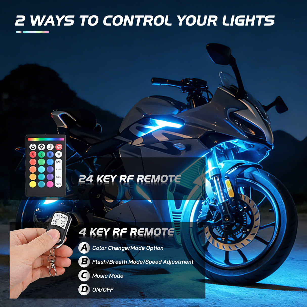 Trailer Light Motorcycle RGB Dual RF Remote Control LED Strip Lights 12PCS