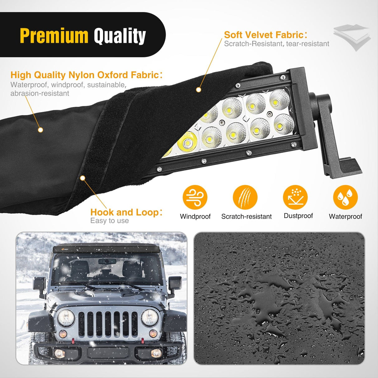 light cover LED Light Bar Cover 52 Inches Black Nylon Protective Sleeve Universal Fit Straight and Curved Bar Waterproof Dustproof Scratch-Proof Light Cover for Driving Off Road Lights