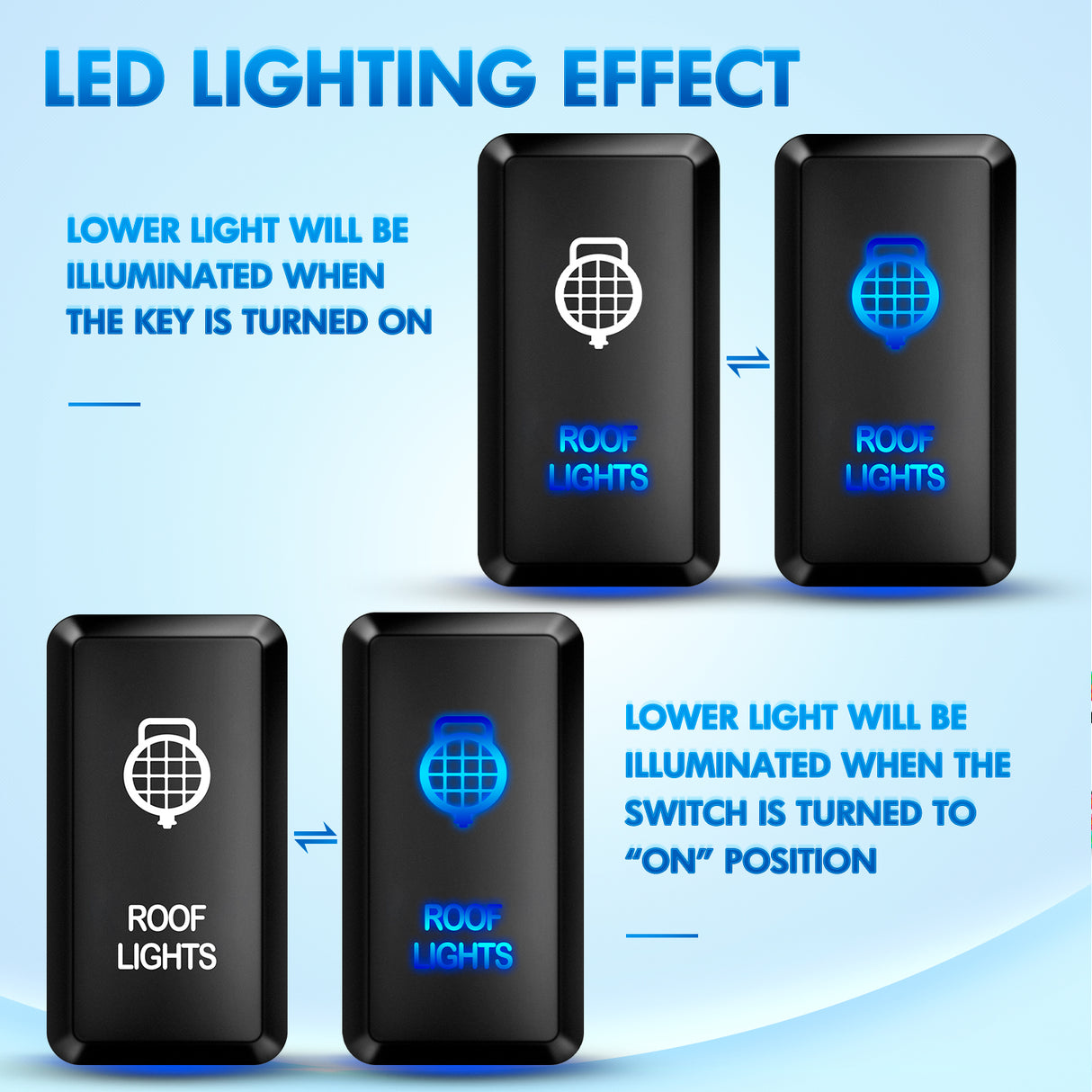 ROOF Lights Push Button Switch 12V ON Off Switches with Connector Wire Kit 1.54Inch x 0.83Inch Replacement for Toyota FJ Cruiser Fortuner Ta coma Highlander Tundra 4Runner Prado Land Cruiser