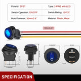 Nilight 5Pcs Waterproof Round Rocker Toggle Blue LED Switch 12V 20A 3 Pin ON Off SPST for Car Truck Boat Marine Automotive RV with Locked Terminal Wires