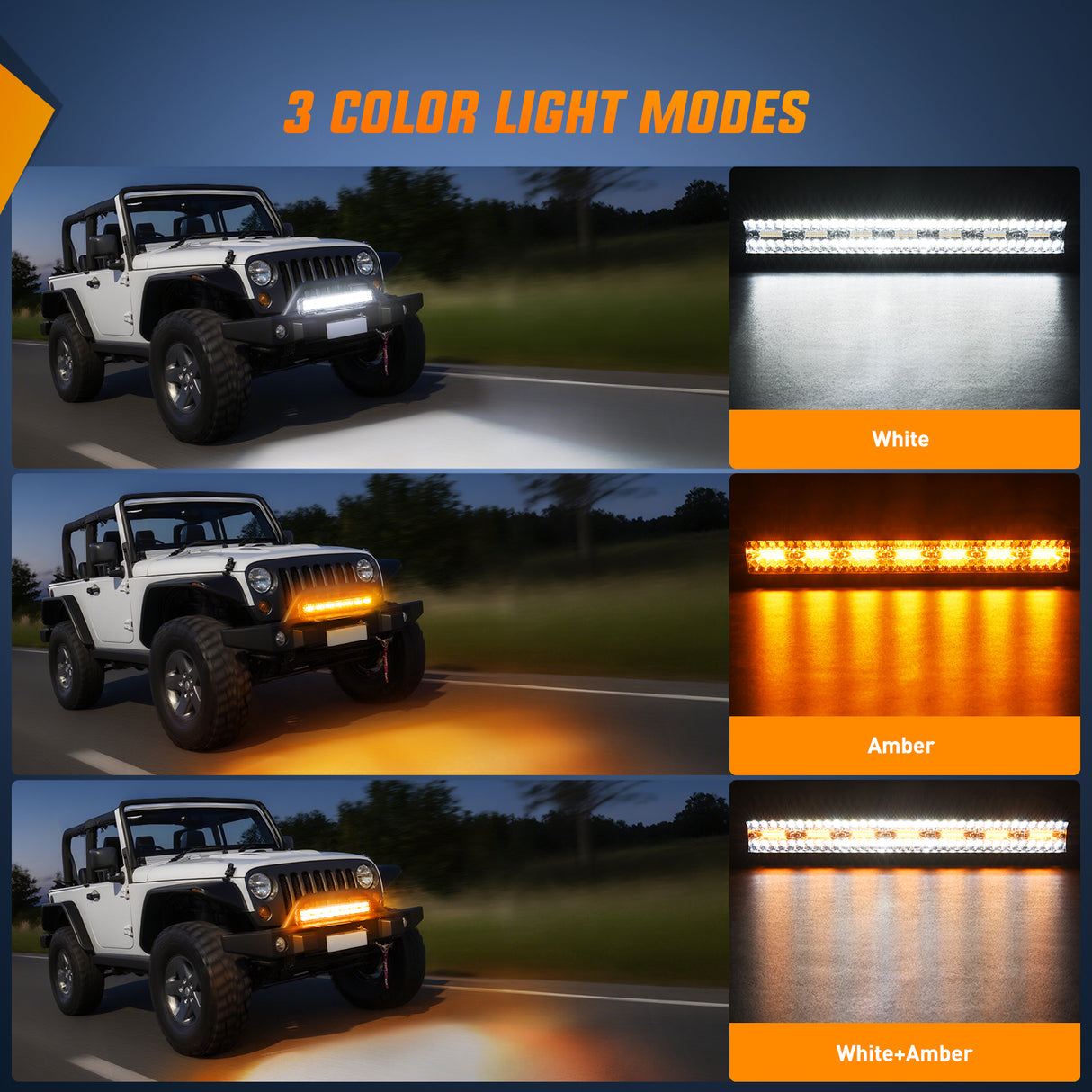 LED Light Bar 20Inch Off-Road LED Light Bar, 420W 3 Lighting Modes (White/Amber/White&Amber) Driving Fog Light Spot Flood Lights with 16AWG Wiring Harness for Truck Car ATV SUV Jeep Boat