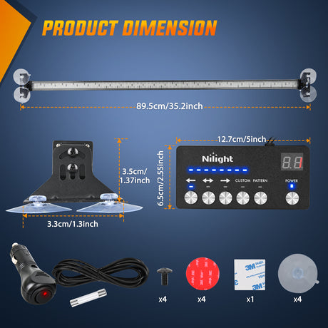 Nilight 144LED Traffic Advisor Strobe Light Bar with Controller Blue Emergency Warning Lights Hazard Interior Front/Rear Windshield Flashing for Cars Plow Trucks Construction Vehicles