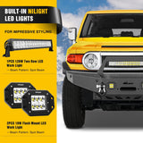 2007-2014 Toyota FJ Cruiser Front Bumper Winch Plate Offroad 120W Light Bar 18W LED Light Pods 2 D-Rings