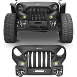 Front Bumper 2007 2008 2009 2010 2011 2012 2013 2014 2015 2016 2017 2018 Jeep Wrangler JK & Unlimited (2/4 Doors) Front Bumper Grill with Winch Plate 2Pcs 42W LED Work Light Pods Textured Black Solid Steel Off-Road