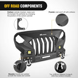 Front Bumper 2007 2008 2009 2010 2011 2012 2013 2014 2015 2016 2017 2018 Jeep Wrangler JK & Unlimited (2/4 Doors) Front Bumper Grill with Winch Plate 2Pcs 42W LED Work Light Pods Textured Black Solid Steel Off-Road