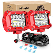 4 Inch 60W Triple Row Red Case Spot Flood LED Light Bars (Pair) | 16AWG Wire 3Pin Switch