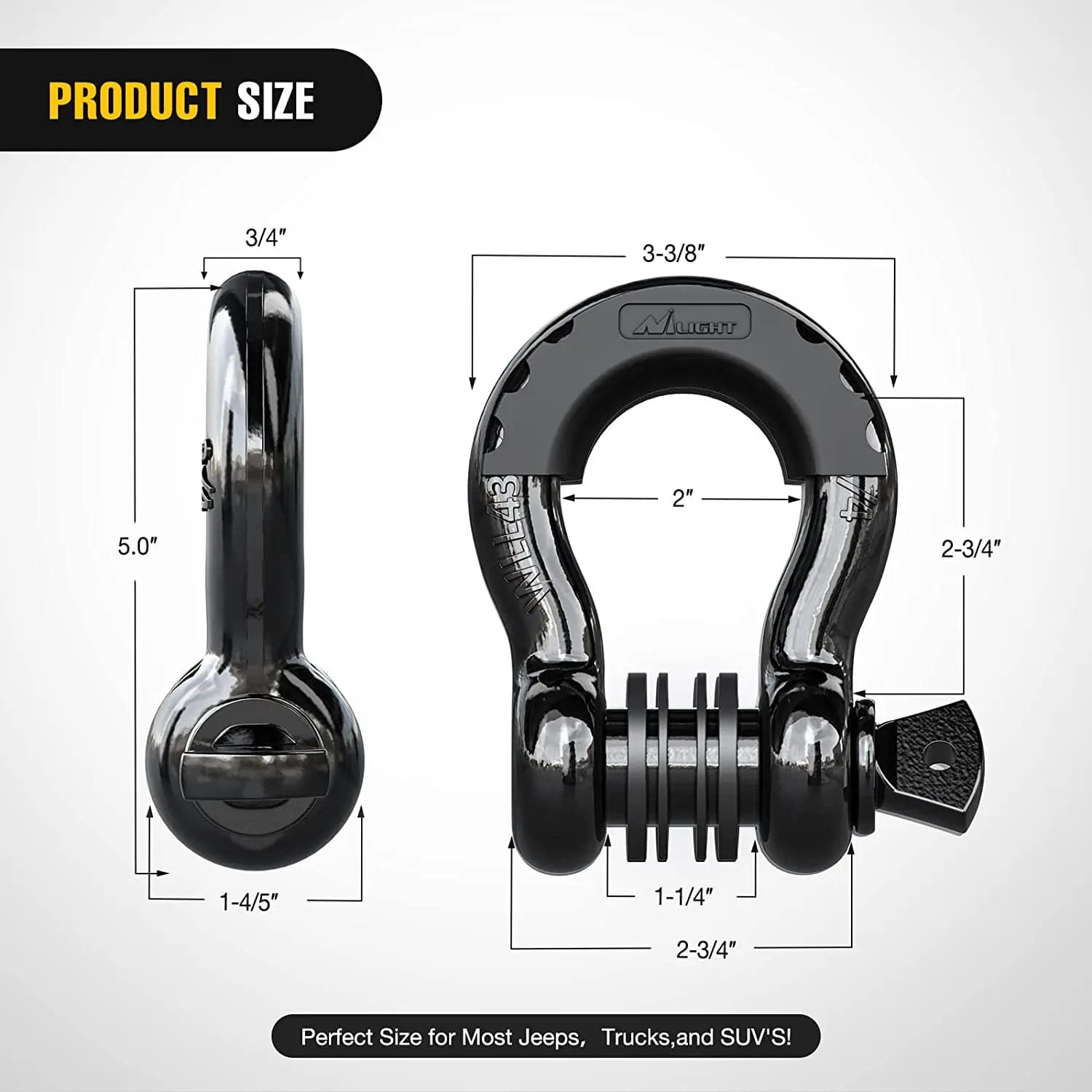 Shackle 3/4 inch D-Ring Shackle Black (Pair)