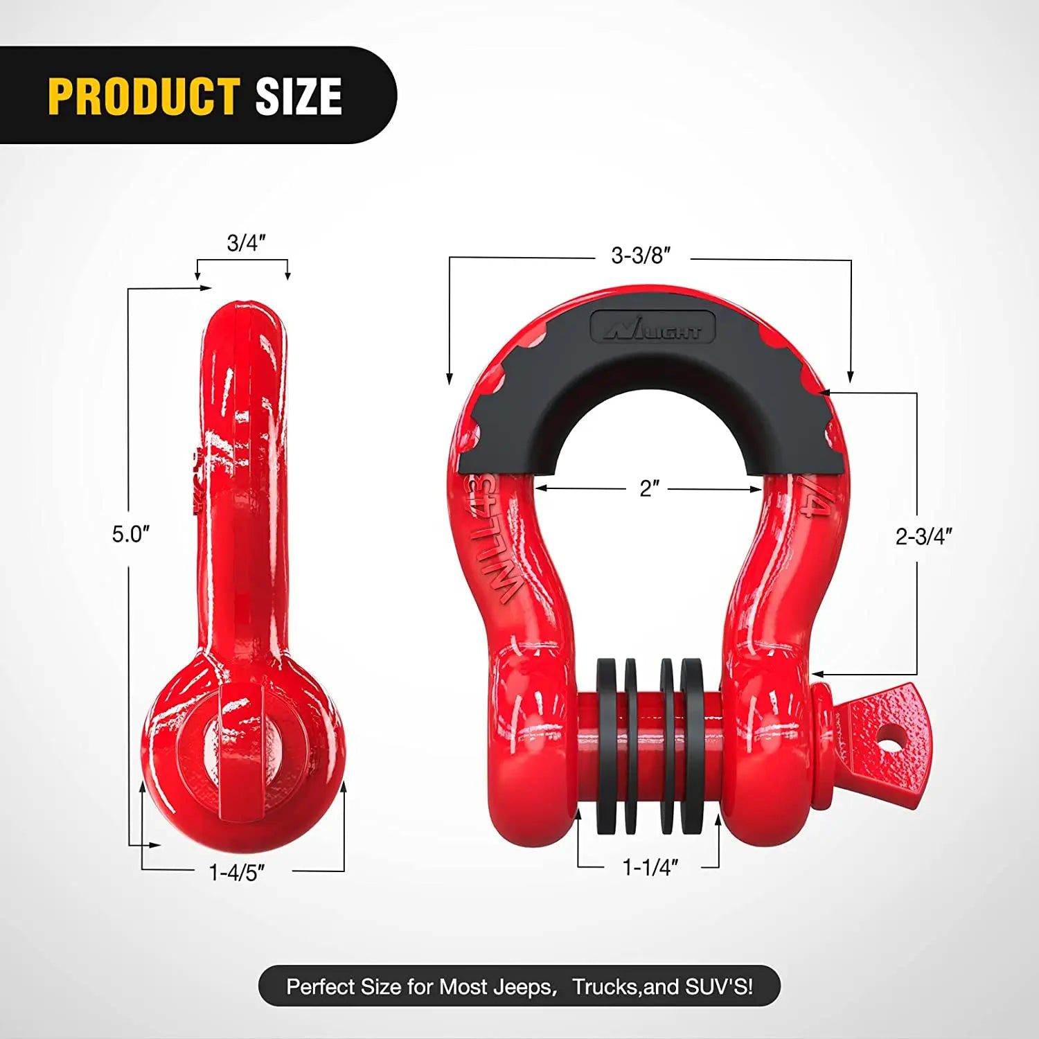 Shackle 3/4 inch D-Ring Shackle Red (Pair)