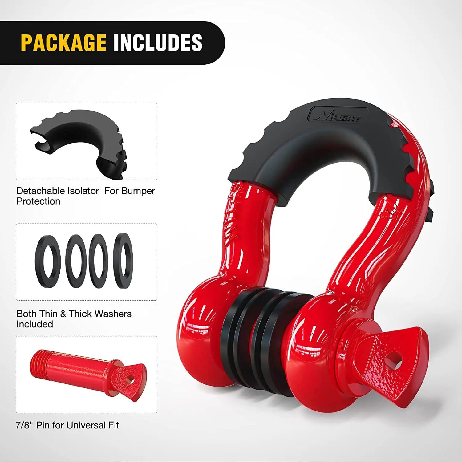 Shackle 3/4 inch D-Ring Shackle Red (Pair)
