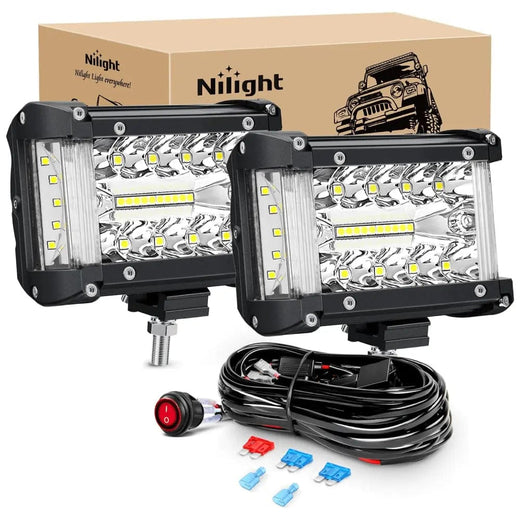 Side Shooter LED Lights 2PCS 4.3inch with Wiring Kit for Truck SUV | Triple Row Spot Flood Combo Bar, 16AWG Harness Switch, Fog Driving Work Lighting on Pick-up Boat Tractor ATV UTV, ZH610
