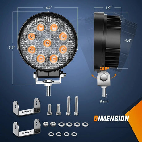 4.5 Inch 27W Round Amber Spot Led Work Lights (Pair) | 16AWG Wire 3Pin Switch Nilight