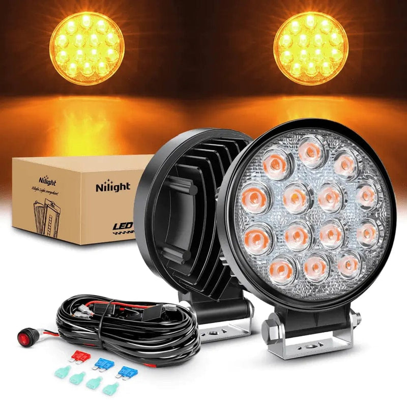 NiLight 4.5 Inch 42W Amber Round LED Flood Lights