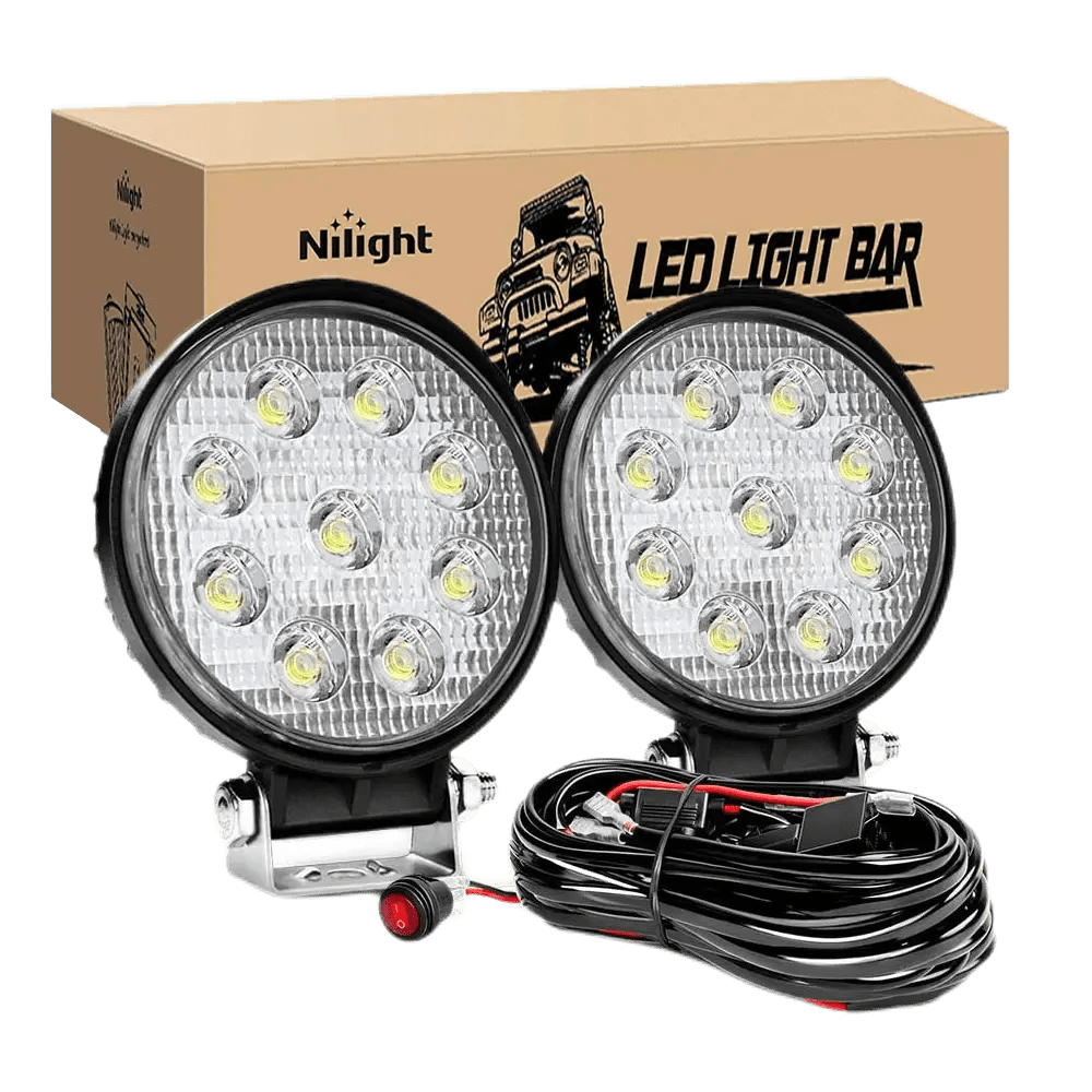 LED Work Light 4.5" 27W Round Flood LED Light Pods Kit (Pair) | 12FT Wire