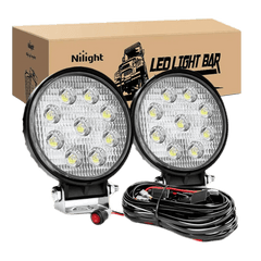 4.5 Inch 27W Round Flood LED Light Pods Kit (Pair) | 12FT Wire