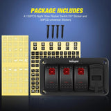 3Gang Aluminum 5Pin ON/Off Red Rocker Switch Panel w/ 4.8 Amp Dual USB Charger Voltmeter Nilight