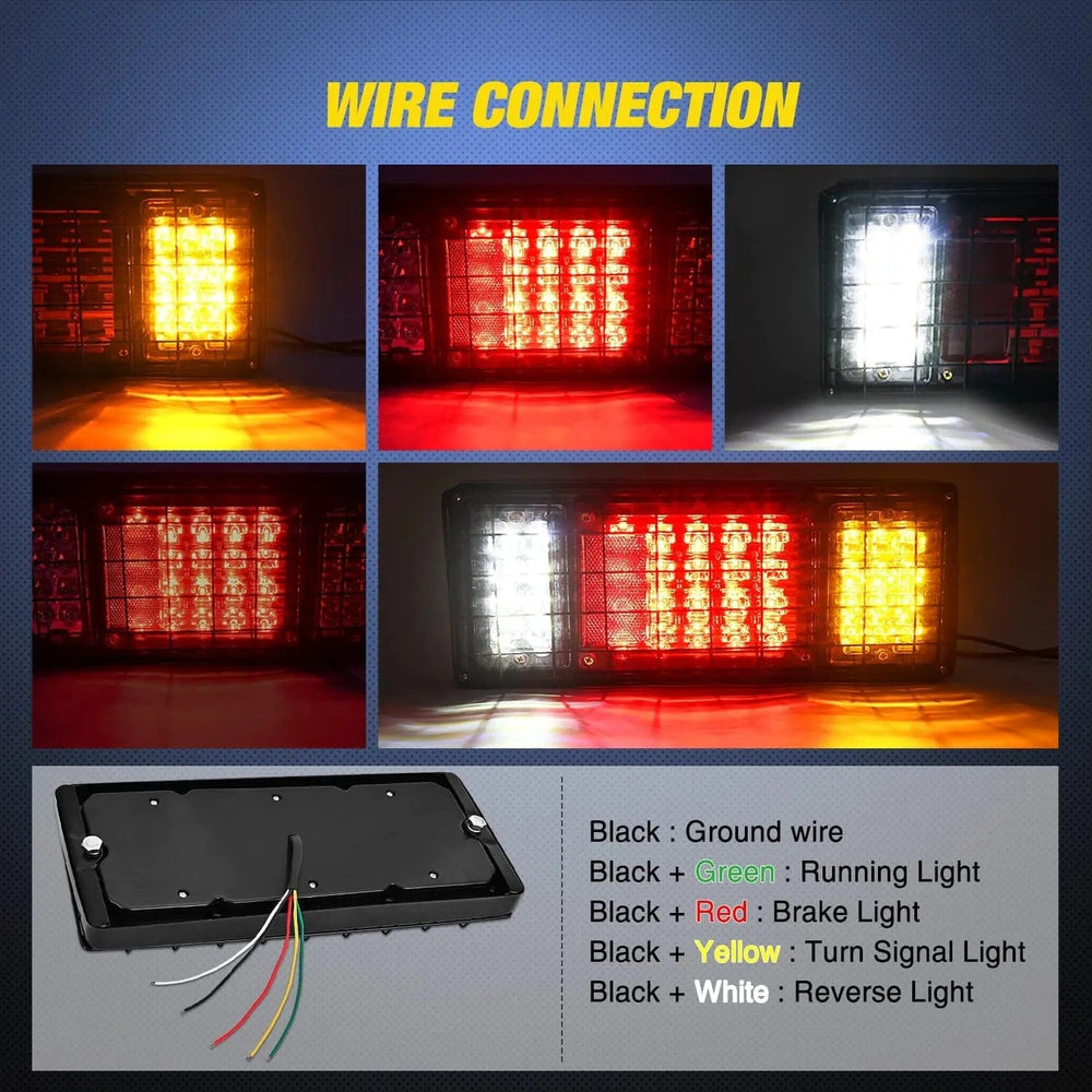 Tail Brake Turn Reverse Lights 40 Leds Tri-color Iron Frame Taillight (Pair)