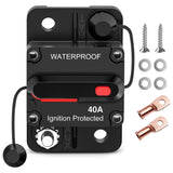 40A Circuit Breaker Resettable 12-48V DC Manual Reset w/Copper Wire Lugs Surface Mount Overload Protection Nilight