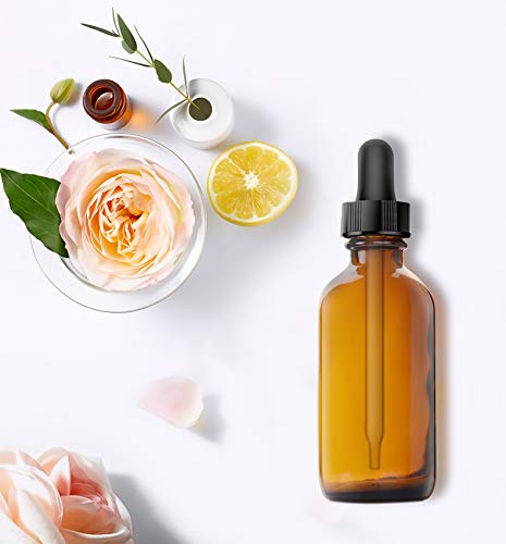 Amber Glass Bottles for Essential Oils with Glass Eye Dropper 60 ml (2oz) for Essential Oils, Chemistry Lab Chemicals, Colognes & Perfumes- Pack of 6
