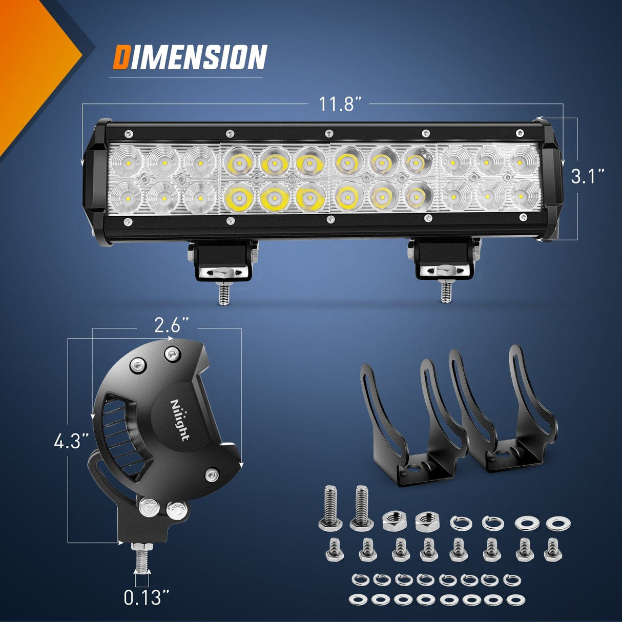 Nilight 12 Inch 72W 5000LM Double Row Spot Flood LED Light Bars with Amber/Black Covers (Pair)