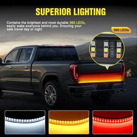 48 Inch 360Leds Red White Amber Triple Row LED Tailgate Light Strip Nilight