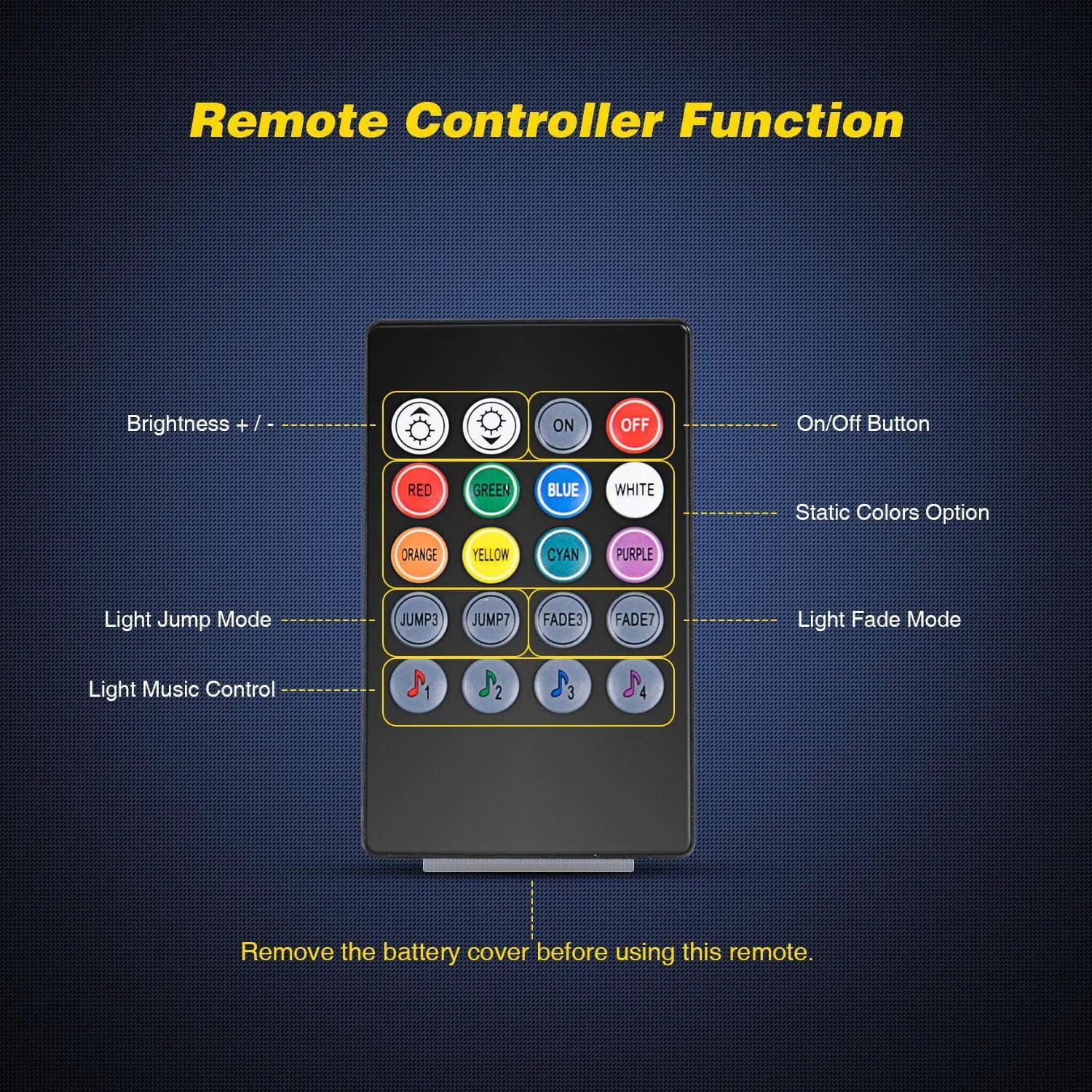 RGB Rock Lights 48Leds RGB Interior Light Strip Remote Control 4PCS