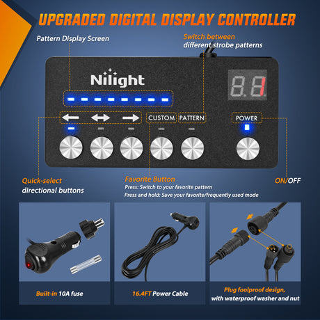 Nilight 144LED Traffic Advisor Strobe Light Bar with Controller Amber Green Emergency Warning Lights Hazard Interior Front/Rear Windshield Flashing for Cars Plow Trucks Construction Vehicles