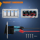 4Gang Aluminum 3Pin ON/Off Blue Led Rocker Switch Panel Nilight