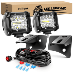 4 Inch 60W Triple Row Spot Flood LED Pods (Pair) | 16AWG Wire 3Pin Switch | Windshield Hinge Mount for 2007-2017 Wrangler JK/JKU 2DR 4DR