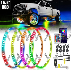 15.5 Inch LED Wheel Ring Lights Double Row RGB APP Remote Control 4Pcs