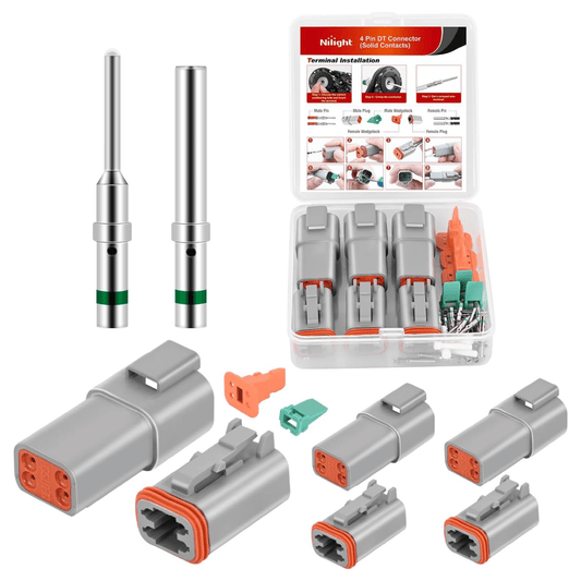 4 PIN DT Connector Kit 3 Sets Size 16 Solid Contacts Waterproof Male Female Terminal for 14-20 AWG DT Series Connector nilight