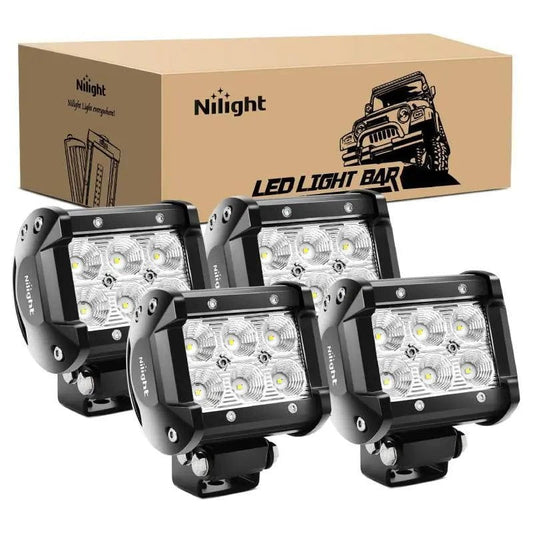 LED Light Bar 4" 18W 1260LM Double Row Flood LED Pods (2 Pairs)