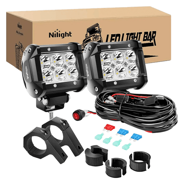 LED Light Bar 4" 18W Double Row Spot LED Pods (Pair) | 12FT Wire 3Pin Switch