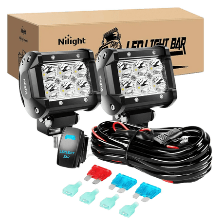 LED Light Bar 4" 18W Double Row Spot LED Pods (Pair) | 12FT Wire 5Pin Switch