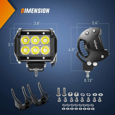 LED Light Bar 4" 18W Double Row Spot LED Pods (Pair) | 12FT Wire 5Pin Switch