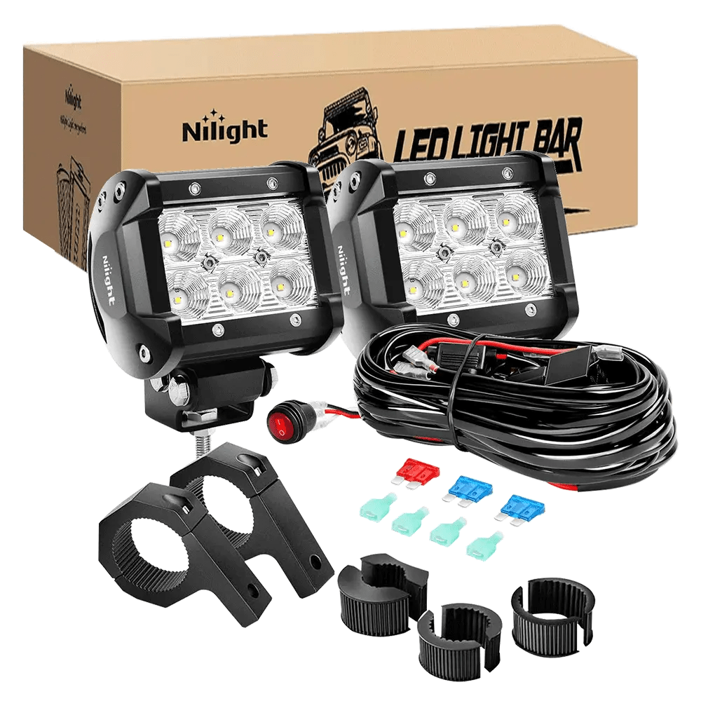 LED Light Bar 4" 18W Flood Double Row LED Pods (Pair) | 12FT Wire 3Pin Switch