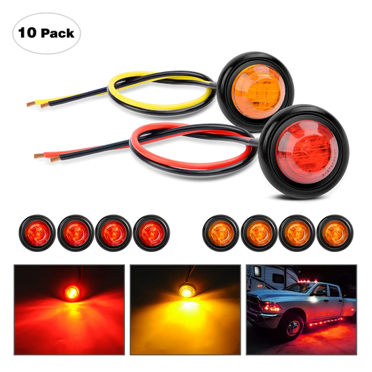 3/4” Amber Red Round LED Marker Lights (10 Pcs) Nilight