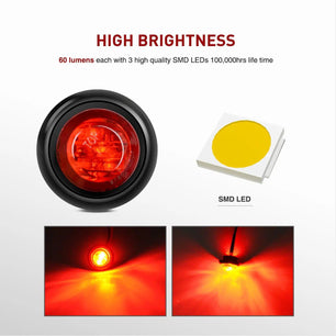 Trailer Light 3/4” Amber Red Round LED Marker Lights (10 Pcs)