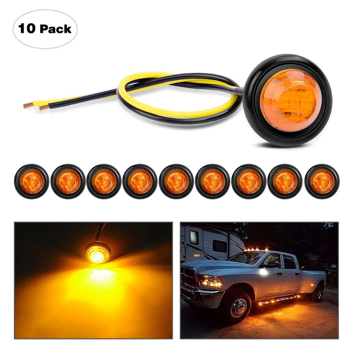 Trailer Light 3/4” Amber Round LED Marker Lights (10 Pcs)